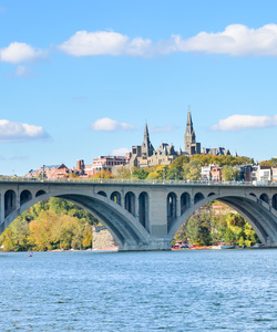 Washington DC, a view from Georgetown and Key bridge in autumn